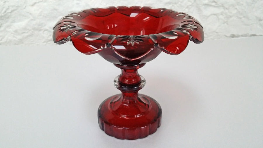 Ruby Cut Glass Bon Bon Dish