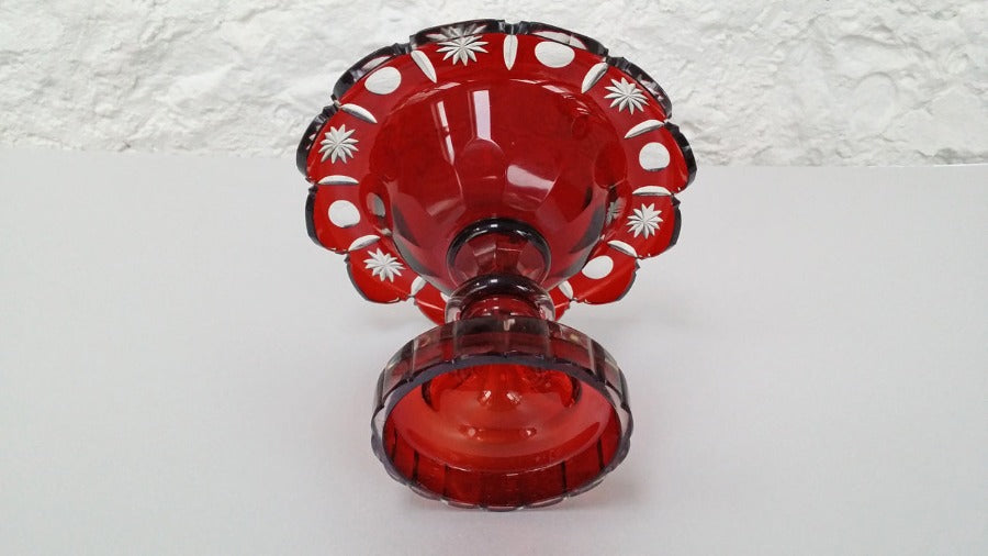 Ruby Cut Glass Bon Bon Dish