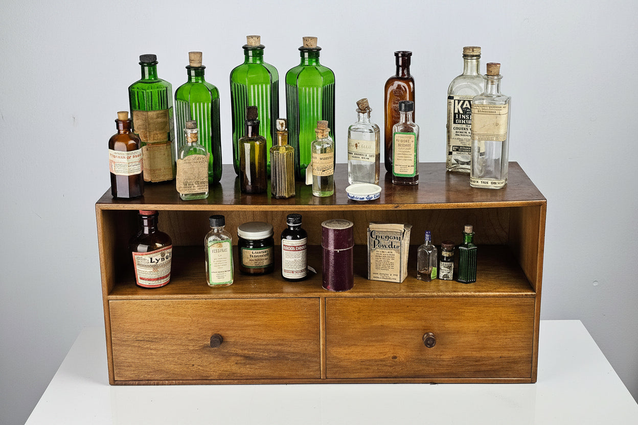  vintage apothecary or shop counter display chest